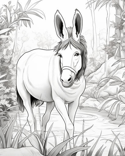 Wild donkey coloring disney for kids, famous artists style