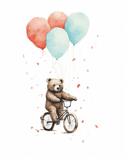 Bear on a bike with balloons
