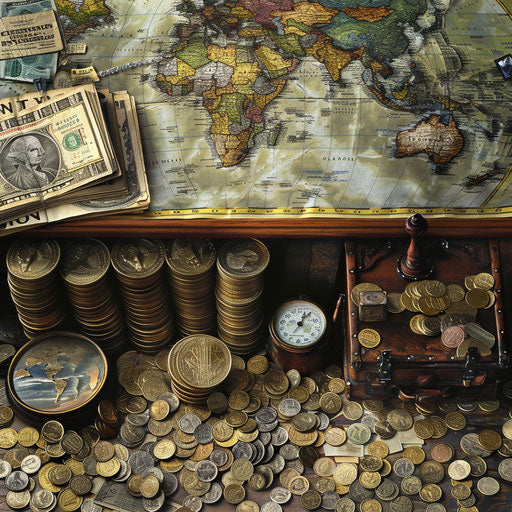 Financial illustrations depicting global impact on maps