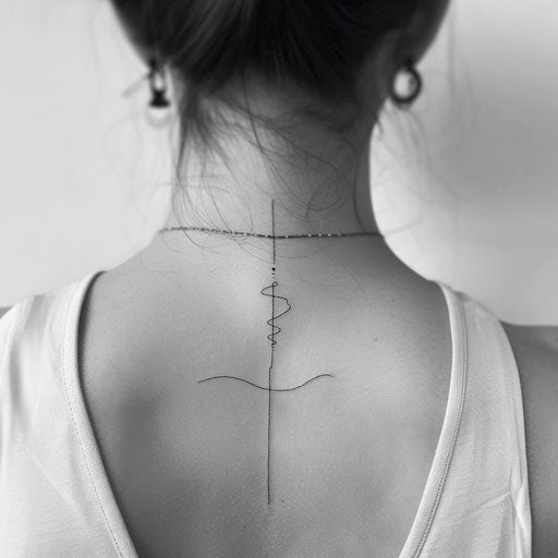 Minimalist black wave on white for spine tattoo