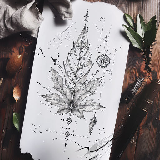 Enchanted leaf with magical runes on white canvas