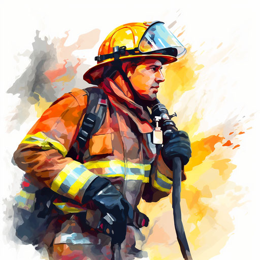 Fireman artwork in Impressionistic style on white