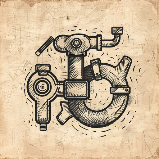 Hand-drawn plumbing logo with a rustic background and artistic elements
