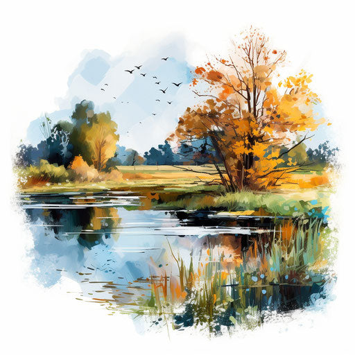 Nature clipart in the style of Impressionistic Art, on white background