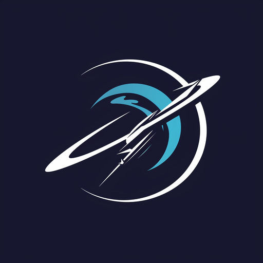 Dynamic logo with stylized satellite orbiting around planet