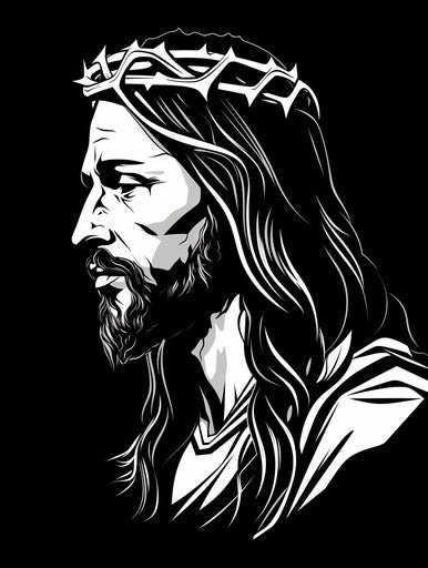 Black and white portrait of Jesus' head