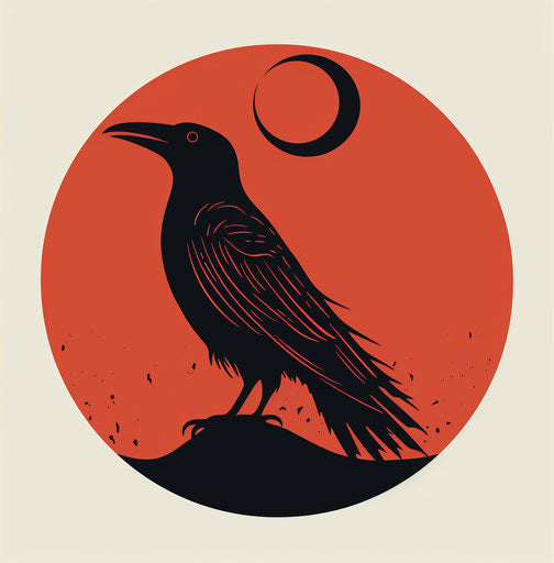 Black and red raven on moon icon