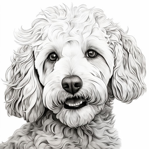 Black and white drawing of a dog coloring pages