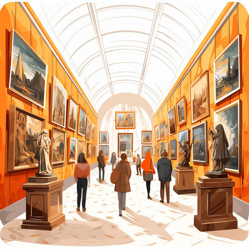 Oil painting style museum clipart on white background