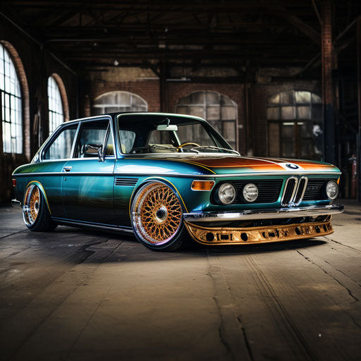 Classic BMW car with lowrider hydraulics