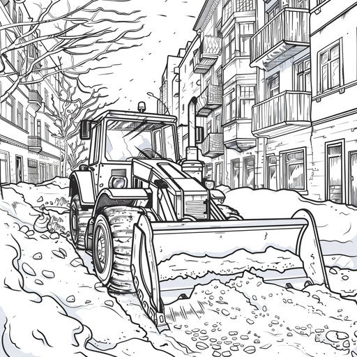 Snow clearing in the city in winter