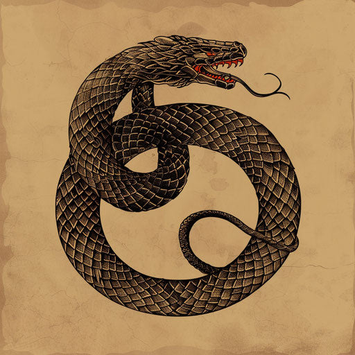 Classic flat tattoo sketch of an ouroboros serpent