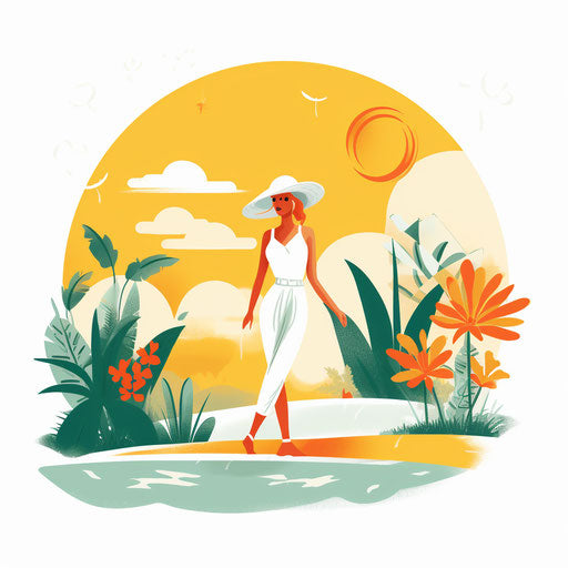 Minimalist style summer season clipart, on white background