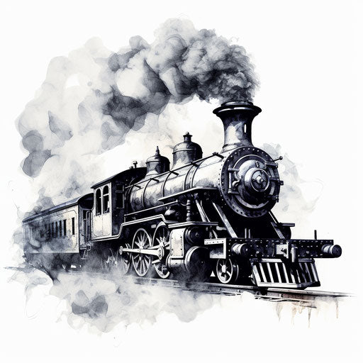 Steam illustration in the style of Chiaroscuro Art, on white background