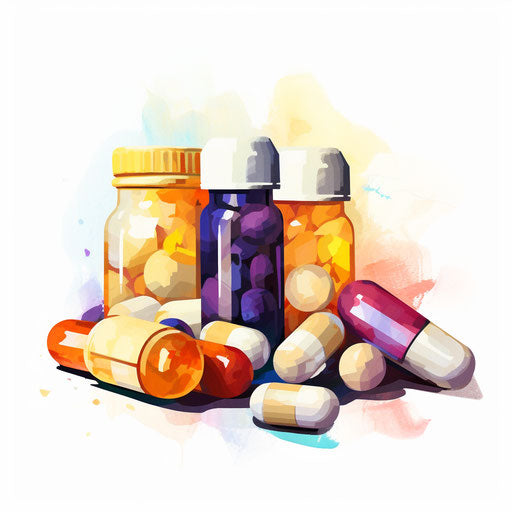 Pill illustration in the style of Impressionistic Art, on a white background