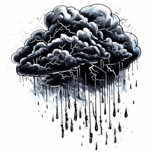 Dramatic lightning and rain on a storm cloud tattoo stencil