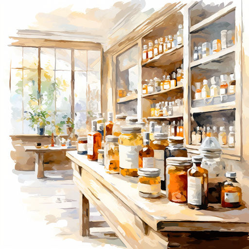 Pharmacy clipart in the style of Oil painting, on a white background