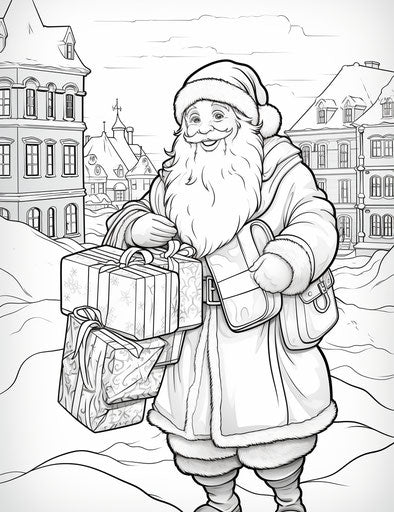 Coloring pages of Santa Claus with a bag of gifts