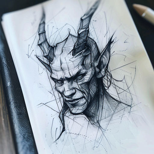 Devil sketch tattoo on white background