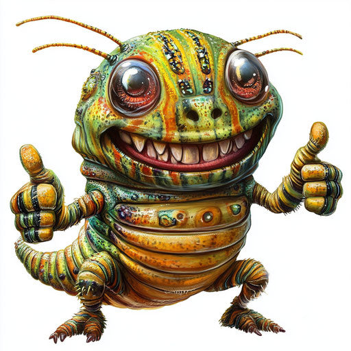 Humorous caricature of a caterpillar with human features