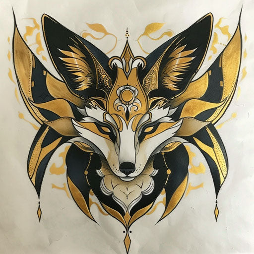 Elegant flat tattoo sketch of a kitsune