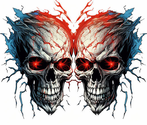 Skulls with black metal bolt tattoo, vector illustration