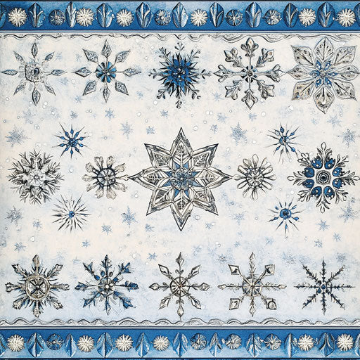Snowy border of delicate and unique snowflakes