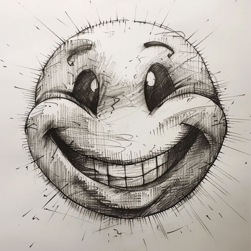 Vintage-inspired smiley face tattoo sketch on white background