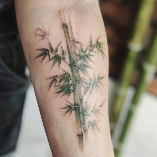 Bamboo forest tattoo, calm and growth, shades of green on white