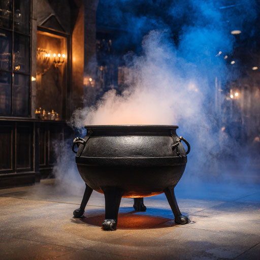 Magical Brew in a Black Cauldron with Smoke