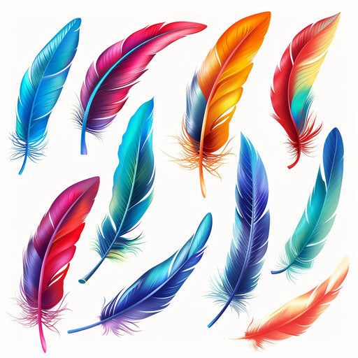 Realistic feather clipart on white background with dynamic colors