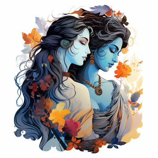 Radha Krishna clipart in the style of Chiaroscuro Art, on a white background