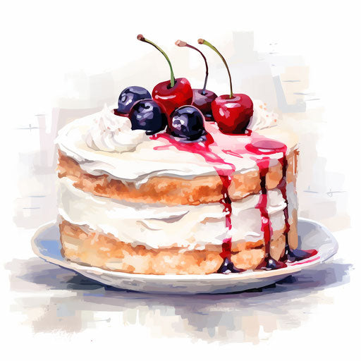 Cake illustration in the style of Impressionistic Art, on white background