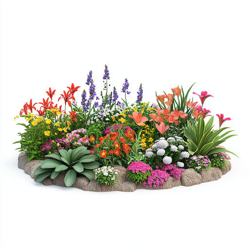 3D Flower Bed on flat white background, isolated clipart