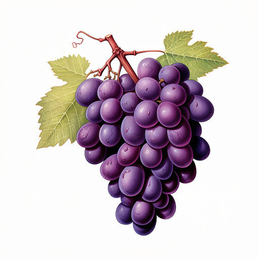 Grapes illustration in the style of Chiaroscuro Art, on white background