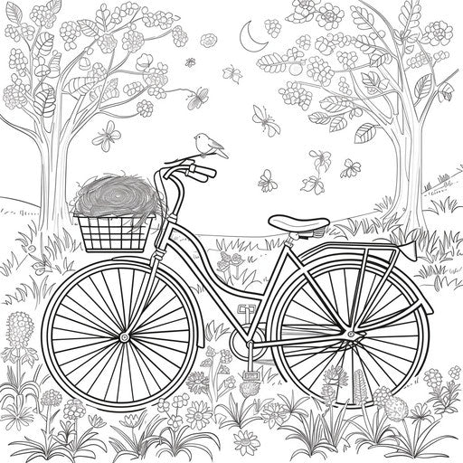 Whimsical scene: bicycle with bird's nest in the basket