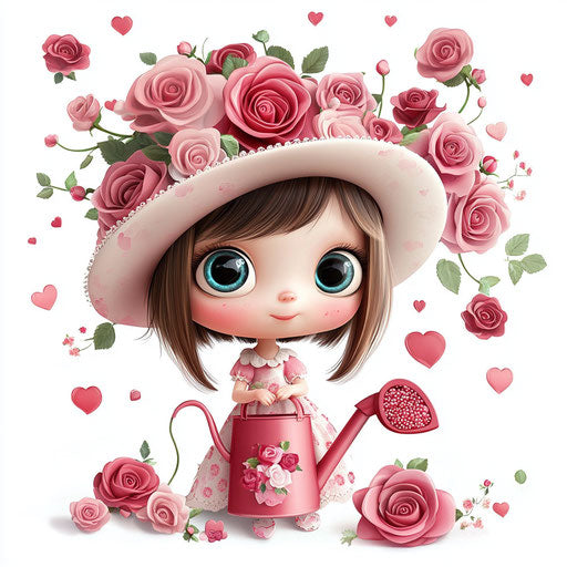 Digital illustration of cute kawaii style with roses