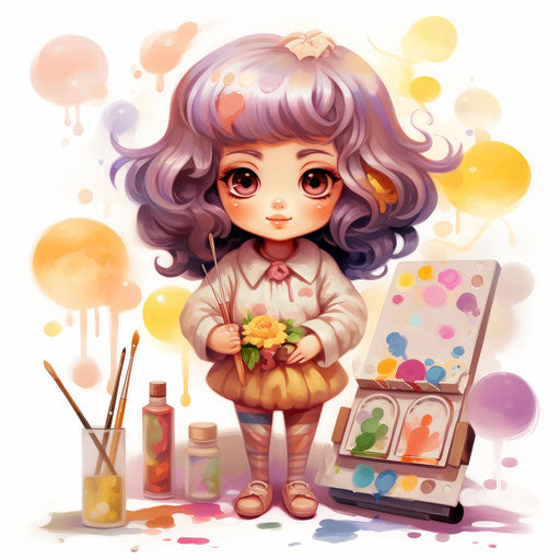 Kawaii clipart in the style of oil painting, on white background