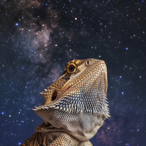 Bearded dragon profile against starry night sky