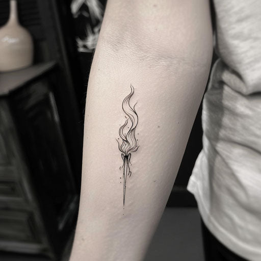 Flat tattoo sketch of a micro realism soft candle flame with glowing wick