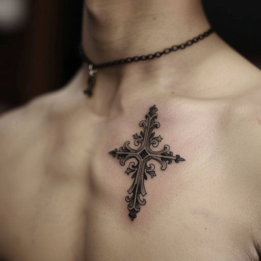 Small cross tattoo with shading, J.P. Targete style