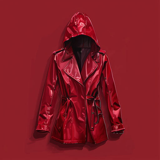 Realistic raincoat illustration on a deep red background