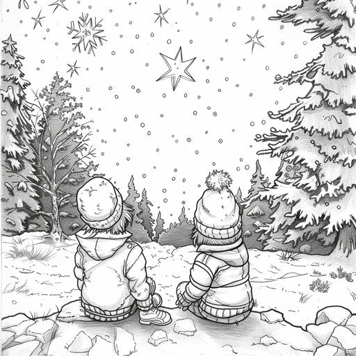 A cozy winter night with children gazing at the stars