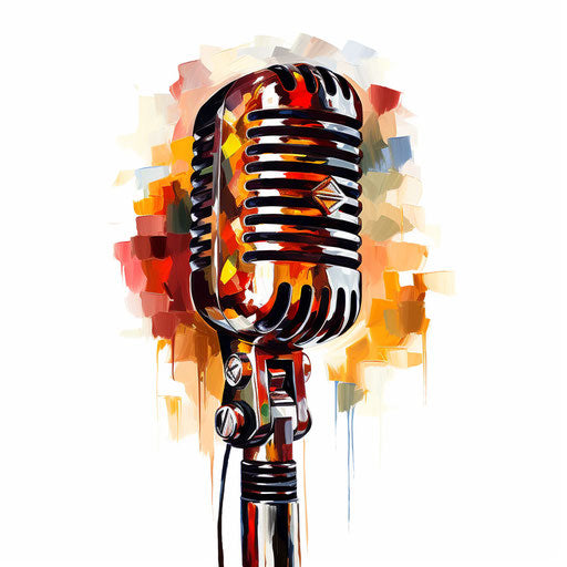 Microphone in the style of oil painting, on white background