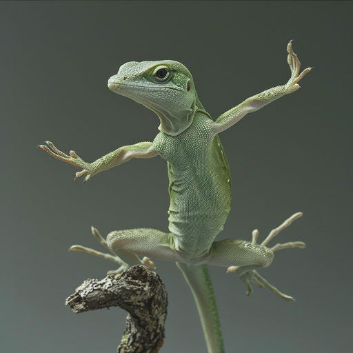 Anole lizard in a dynamic pose, in the style of Tim Flach