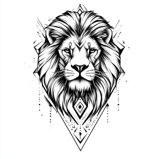 Flat tattoo sketch of lion hand tattoo with geometric design