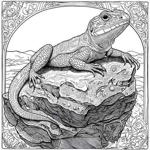 Detailed lizard basking on a rock with intricate patterns