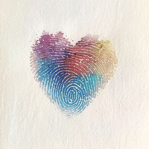 Watercolor fingerprint heart tattoo in pastel colors