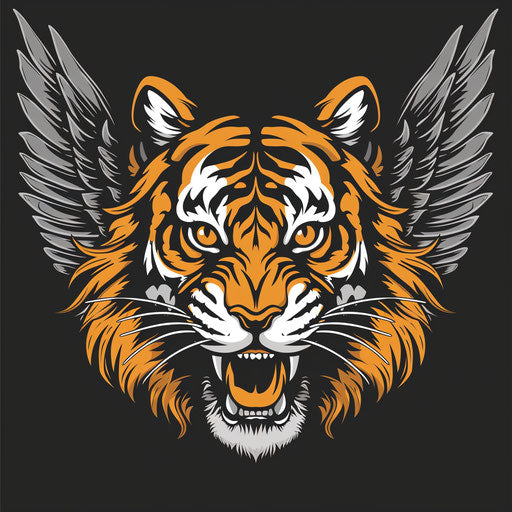 Realistic tiger face illustration with detailed wings