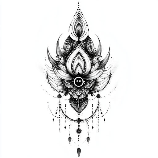 Beautiful flat tattoo sketch with tribal designs in black and gray on pure white